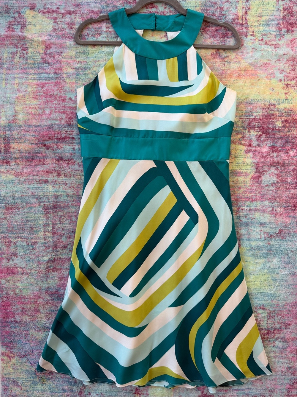 Ann Taylor Teal, Green and White Striped Halter Dress